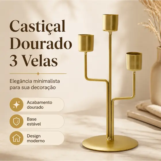 Kit 3 Castiçal Suporte de Velas Metal Decoração Sala Quarto Casamento Altar Presente Halloween Centro de Mesa Festa