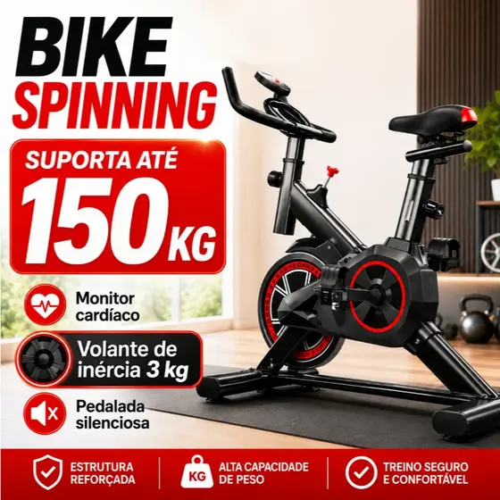 Bicicleta Spinning Ergométrica Monitor Digital Exercícios em Casa Suporte 150kg Bike Academia Profissional