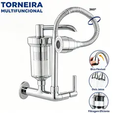 Torneira Gourmet Filtro de Parede Cozinha Flexível Jato Duplo Cromada Luxo 1/4 de volta