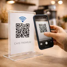 Placa Pix Display Em Acrílico Mesa Balcão QR Code Informações Em T Dupla Face Transparente