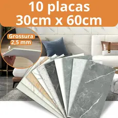 Kit 10 Placas Adesivas Mármore 3D Decoração 30cm x 60cm Lavável Adesivo Parede Autocolante Cozinha Banheiro Lavabo