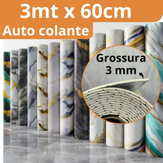 Painel Placa Adesiva Mármore 3d  3m x 60cm Autocolante  em Rolo Adesivo Lavável Impermeável Revestimento Parede
