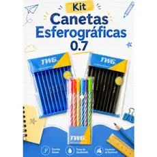 KIT 26 CANETAS Esferográficas 0.7 Coloridas Preta e Azul Ponta Fina