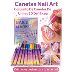 Canetas Para Desenho em Unhas Nail Art. 3D Conjunto De 12 Cores Coloridas Secagem Rápida Ponta Fina Esmalte Desenhar