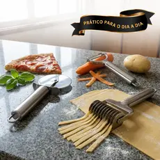Kit 3 Utensílios Inox Cozinha Cortador Pizza Descascador Legumes Cortador Massinha Massa DIY
