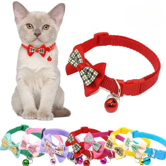Coleira xadrez com laço para animais de estimação, coleira para gatos e cães