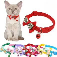 Coleira xadrez com laço para animais de estimação, coleira para gatos e cães