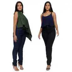 Kit 2 Calças Jeans Femininas Skinny Cintura Alta Modeladora Elastano
