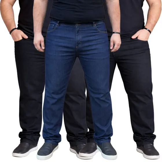 Kit 3 Calças Jeans Masculinas Plus Size Elastano Premium 50 ao 56