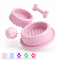 Kit Enxoval Pet Comedouro e Bebedouro Anti Formiga Pote Ração Cachorro Gato + Brinquedo Osso Bolinha