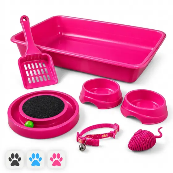 Kit Enxoval Gato Completo com Caixa de Areia 8L Arranhador Comedouro Bebedouro 150ml Brinquedo e Pá