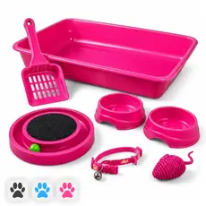 Kit Enxoval Gato Completo com Caixa de Areia 8L Arranhador Comedouro Bebedouro 150ml Brinquedo e Pá