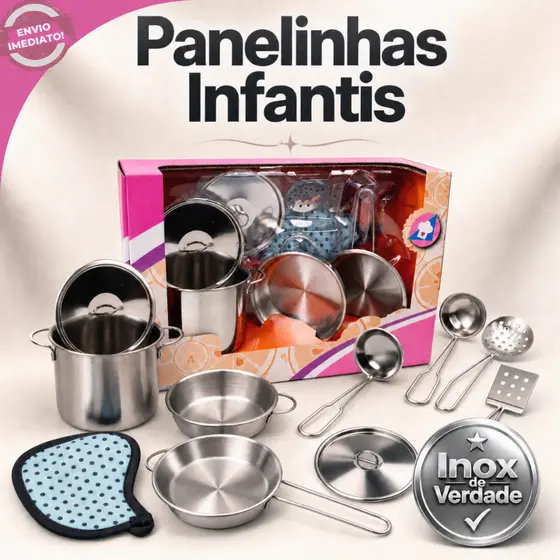 Brinquedo Jogo Infantil Panelas Inox De Verdade Panelinhas Cozinha Divertida