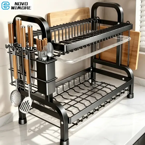[HWC] Escorredor Kitchen Rack Aço Inoxidável Organizador Louça Preto Pia Kitchen Rack 43cm / 53cm Aço Ino