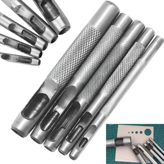 Kit 5 Vazadores Furador Couro Borracha 3 a 8mm Perfurador Aço Artesanato Profissional