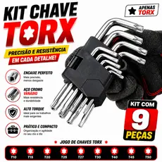 Jogo de Chave Torx 9 Peças Aço Cromo Vanadium T10 A T50