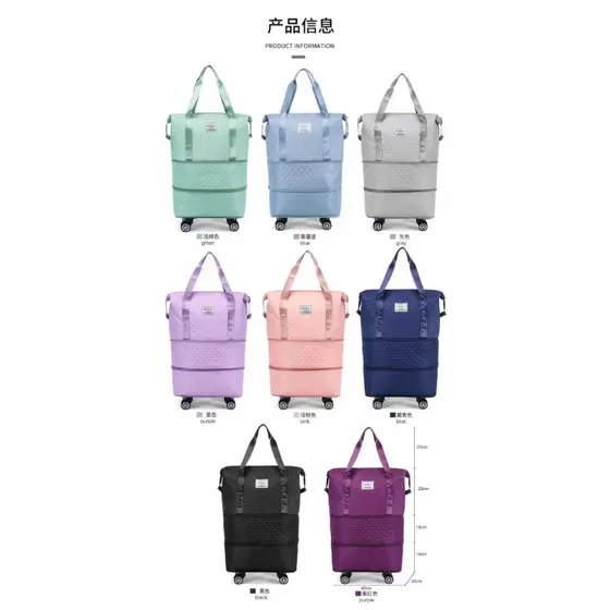 Bolsa de Viagem Dobrável com Rodinhas, Impermeável e Grande Capacidade Expandível