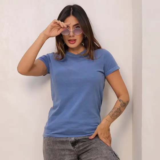 Camiseta Feminina Básica Lisa Prática Simples Algodão Dia a Dia Manga Curta