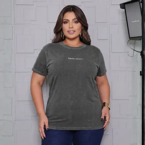Camisa Camiseta Plus Size Feminina Básica Estampada Estonada Puff Verão 100% Algodão Academia