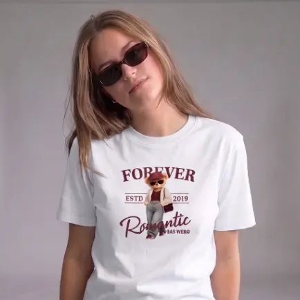 Roupa Feminina Blusa Básica Estampada 100% Algodão Casual Dia a Dia Urso Teddy Estilo Gringa DTF