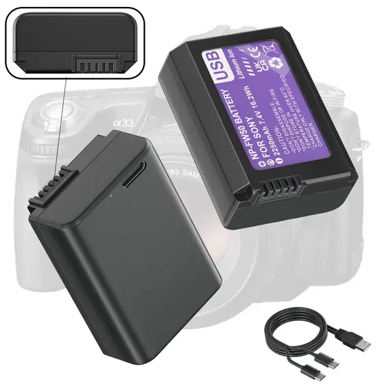 Carregamento Usb Pilha Recarregavel Np-fw50 7.4V 2250mAh 2 Bateria Decodificação Para Sony Zve10 A5600 A6100 A7S NEX-3D