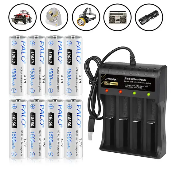 Carregador De Pilhas Recarregável E 18650 3.7v 8 Baterias Para tesouras elétricas detectores de fumaça 1200 ciclos
