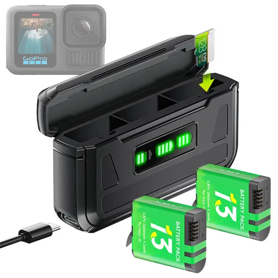 Carregador De Câmera Gopro 13 2400mAh 3.89V 2 Baterias Para Gopro Hero 13 Black 1200 ciclos