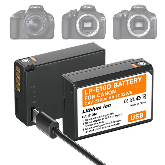 Carregamento Usb De Recarregavel Lp-e10 2Bateria 2300mAh 7.4V Para Canon T3 T5 X70 1100D