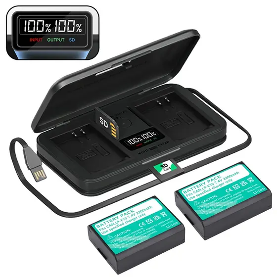 LP-E10 Carregador De Câmera e 2200mAh 7.4V 2 Bateria Compatível Com Canon T3 T5 T6 T100 1100D 1200D