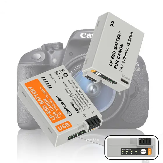 Carregador Usb De Recarregável Lp-e8 7.4V 2100mAh 2 Bateria Para Canon T3i T4i T5i X5 X7i 550D 650D
