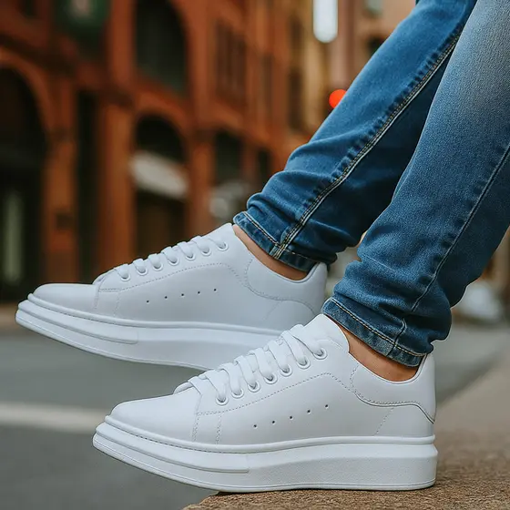 Tenis Casual Masculino Sola Alta 5cm Oversize Sneaker Clássico Branco Numeros Altos