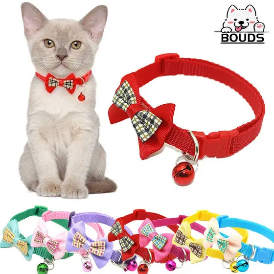 Coleira xadrez com laço para animais de estimação, coleira para gatos e cães