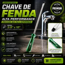 Chave Fenda Longa Profissional Imantada CR-V 3/8" Serviço Pesado Eletricista Mecânico