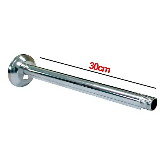 Braço Ducha Chuveiro 30cm Cromado Alumínio 1/2 Polegada Com Canopla Acabamento Luxo