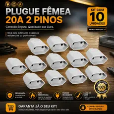 Kit Plugue Fêmea 20A 2 Pinos com 10 Unidades - Tomada Para Extensão Elétrica
