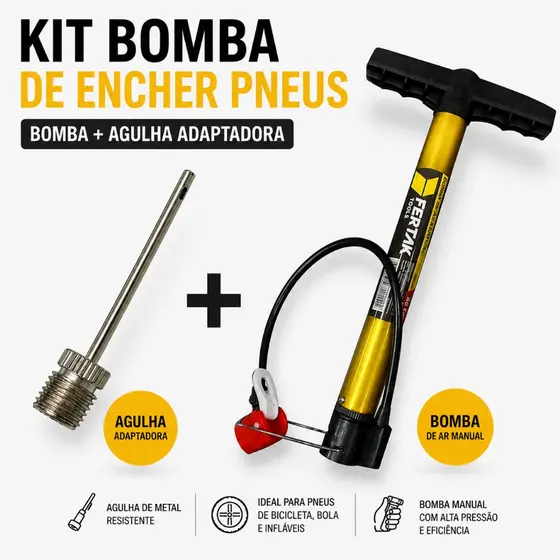Bomba De Ar Para Encher Pneu Bicicleta Bike Carro Moto 30cm + agulha adaptadora Promoção Fertakx