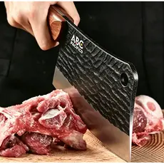 Machadinha ABC Aço Inox Martelado Cabo Madeira Artesanal para Ossos Carnes Duras Profissional
