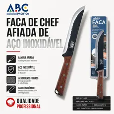 Kit 3 Facas ABC Cabo Inclinado Madeira Artesanal Aço Inox Churrasco Cozinha Profissional