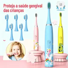 Escova Dental Elétrica Ultra-Sônica Para Crianças Acústica Onda Fofa Cabelos Suaves Dupla Face Limpa Cuidados