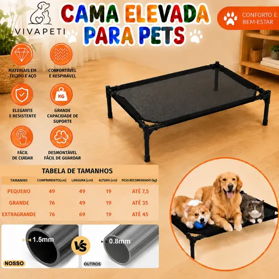 Cama Elevada Pet Tipo Zee Dog Caminha Suspensa P M G Aco Cama Pet Grande Anti Mofo Reforçada