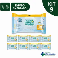 Kit 5 e 9 Pacotes Toalha Umedecida Bebê Limpinho Cimed 140 Unidades – Lenço Umedecido Infantil Suave Hipoaler