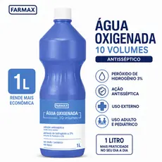 Água Oxigenada 10 Volumes Farmax 1 Litro Antisséptico Peróxido de Hidrogênio