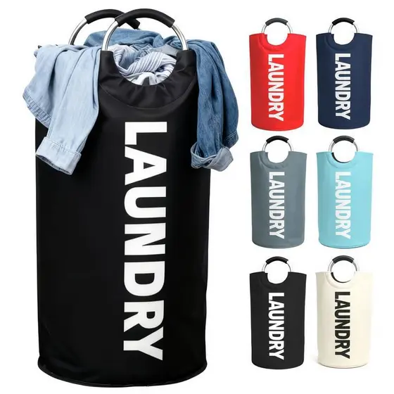 Cesto de Roupa Suja 90L 78x35cm Dobrável, Alça de Alumínio Resistente, Cesta de Tecido Impermeável Multiuso