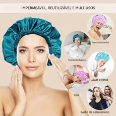 Touca de Banho 1un - Cetim Impermeável Antifrizz Proteção Capilar