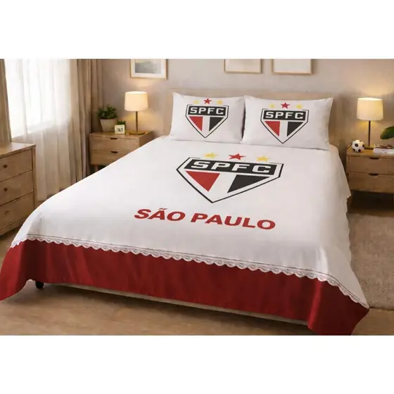 LÉNÇOL CASAL DE TIMES PERSONALIZADO; MEDINDO 2.00m X 2.25m E 02 FRONHAS MEDINDO 0.50cm X 0.70cm ( TIMES DO BRASILEIRÃO)