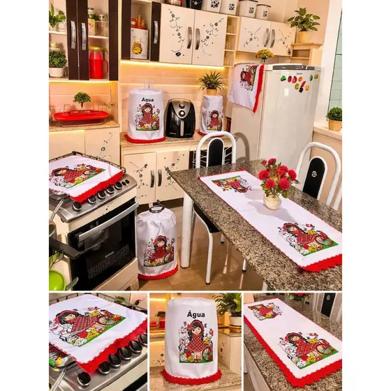 JOGO/KIT DE COZINHA PINTADO DA BONECA COM 6 PEÇAS EM OXFORD