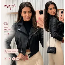 Jaqueta Couro Premium Feminina Zíper Elegante Couro Ecológico Jaquetinha Feminina Courino Jaqueta Moda Outono Inverno