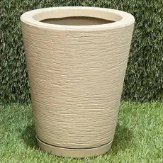 Vaso para Planta Decorativo Redondo Cone Bojo Grafiato Escovado N°1 Luxo Moderno com Prato