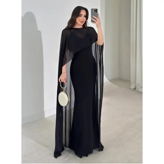 Vestido Longo Femenina Con Capa De Tule Moderno, Elegante