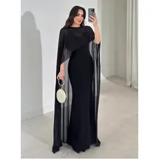 Vestido Longo Femenina Con Capa De Tule Moderno, Elegante